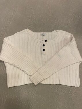 American Eagle Outfitters White Ribbed Henley Sweater